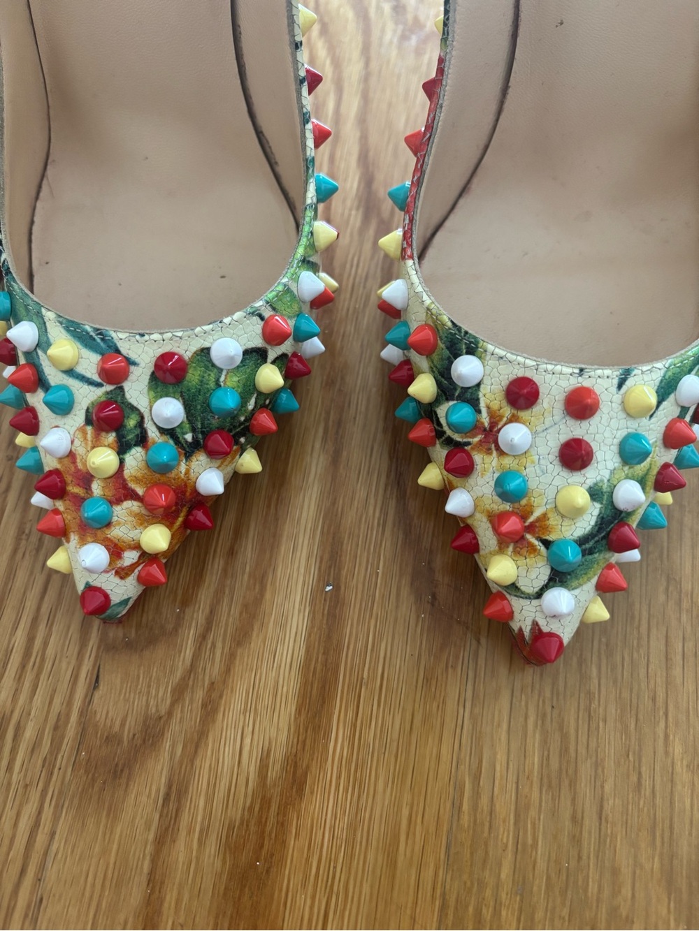 Christian Louboutin Hawaii Multicolor Follies Spike 120 Pointed Toe Pump 37.5 - Picture 7 of 11